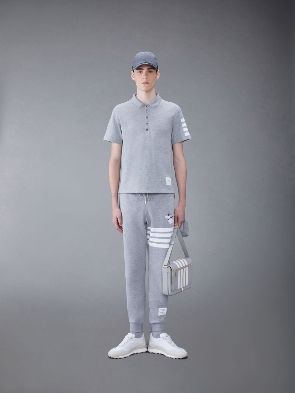 Thom Browne Cotton 4-Bar Short Sleeve Men Polo Shirt Grey | NBD01P52056