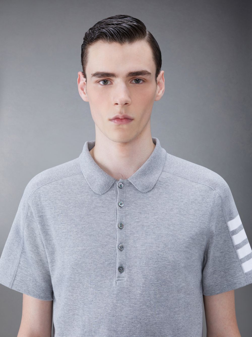 Thom Browne Cotton 4-Bar Short Sleeve Men Polo Shirt Grey | NBD01P52056