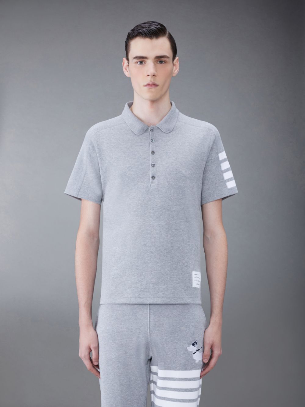 Thom Browne Cotton 4-Bar Short Sleeve Men Polo Shirt Grey | NBD01P52056