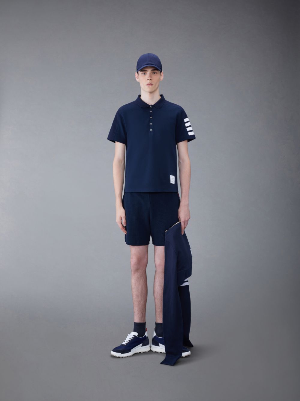 Thom Browne Cotton 4-Bar Short Sleeve Men Polo Shirt Blue | WUZ77S15426