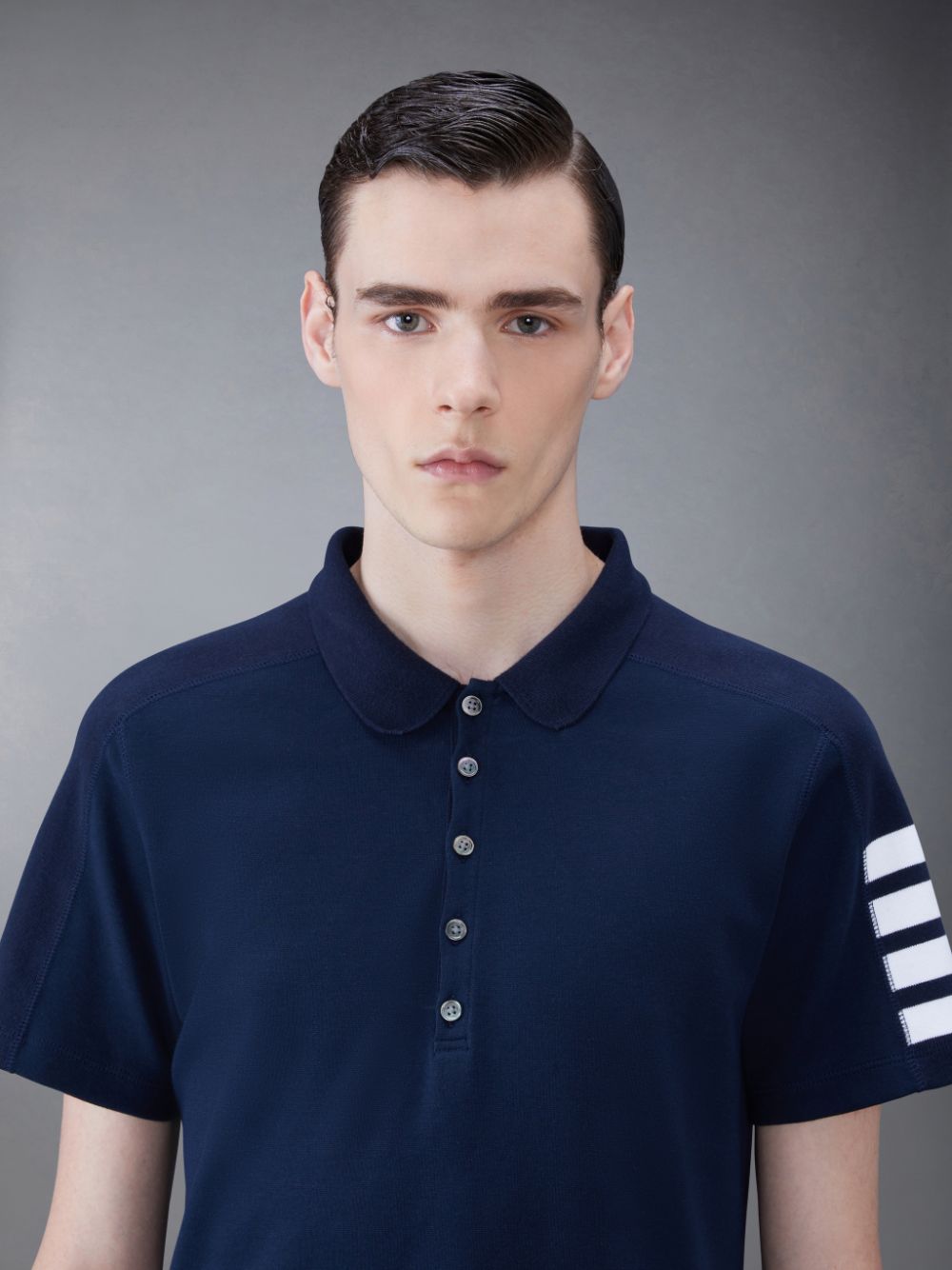 Thom Browne Cotton 4-Bar Short Sleeve Men Polo Shirt Blue | WUZ77S15426