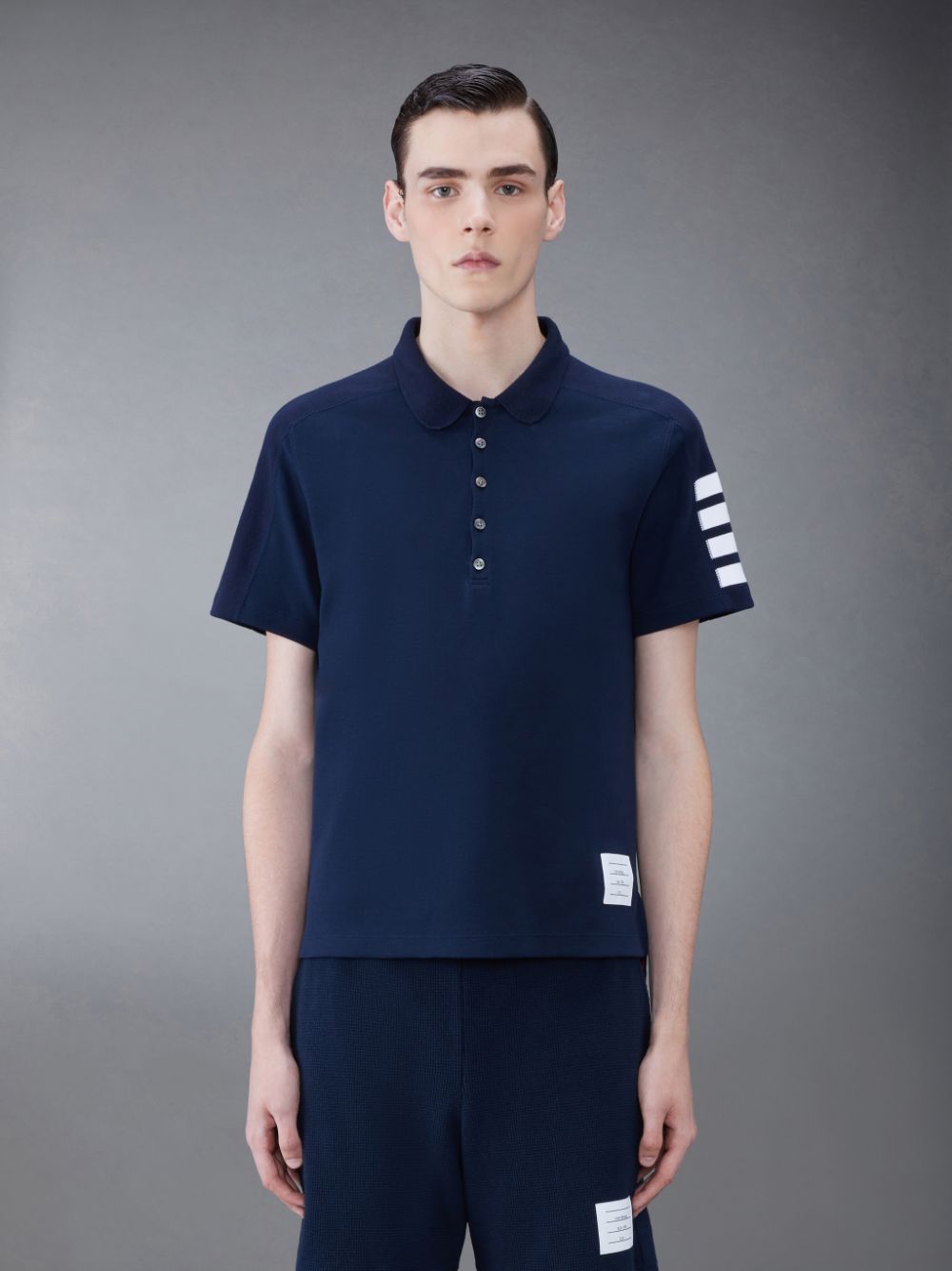 Thom Browne Cotton 4-Bar Short Sleeve Men Polo Shirt Blue | WUZ77S15426