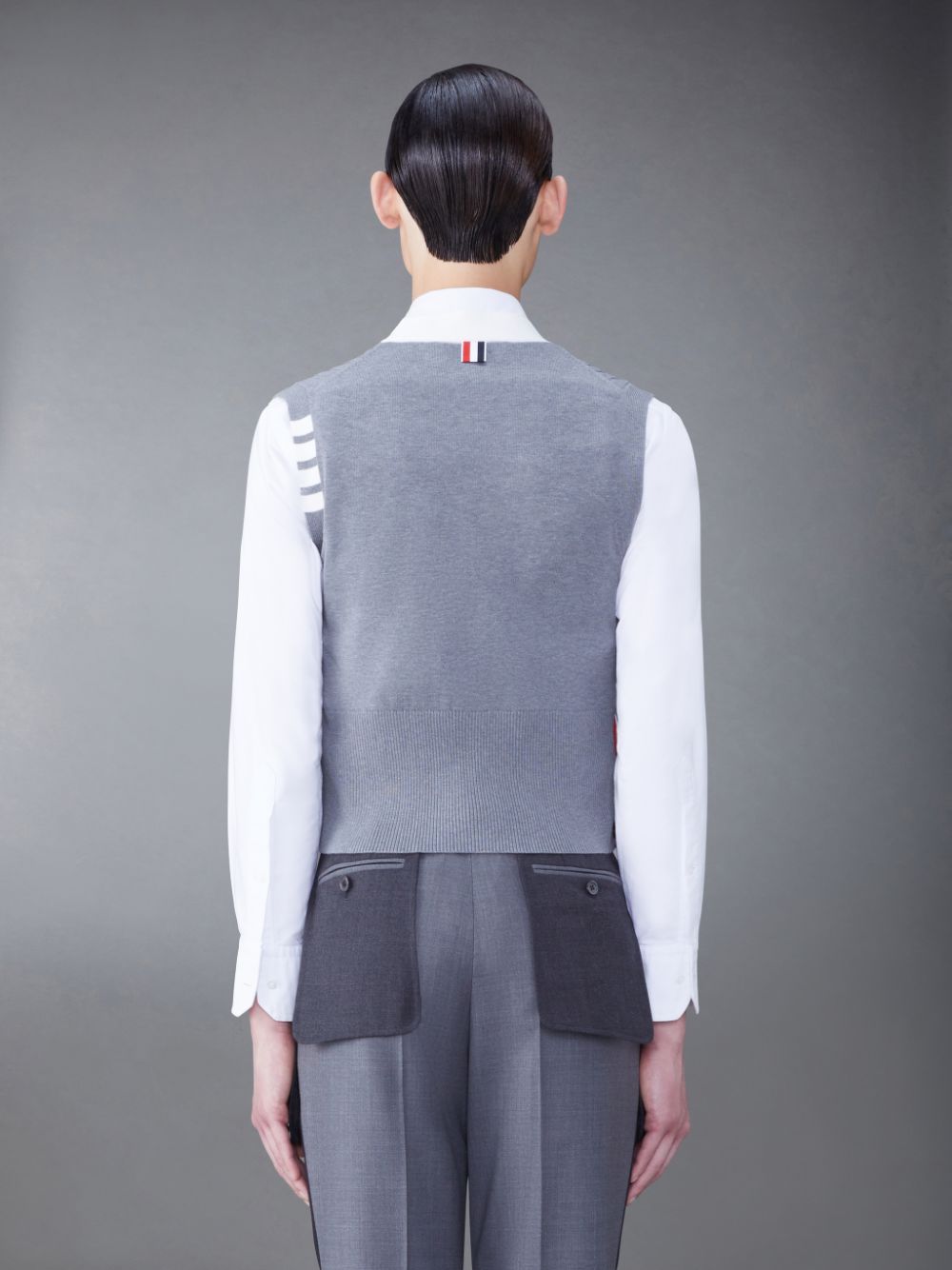 Thom Browne Cotton 4-Bar V-Neck Cable Cardigan Men Vest Grey | JCZ79D52090