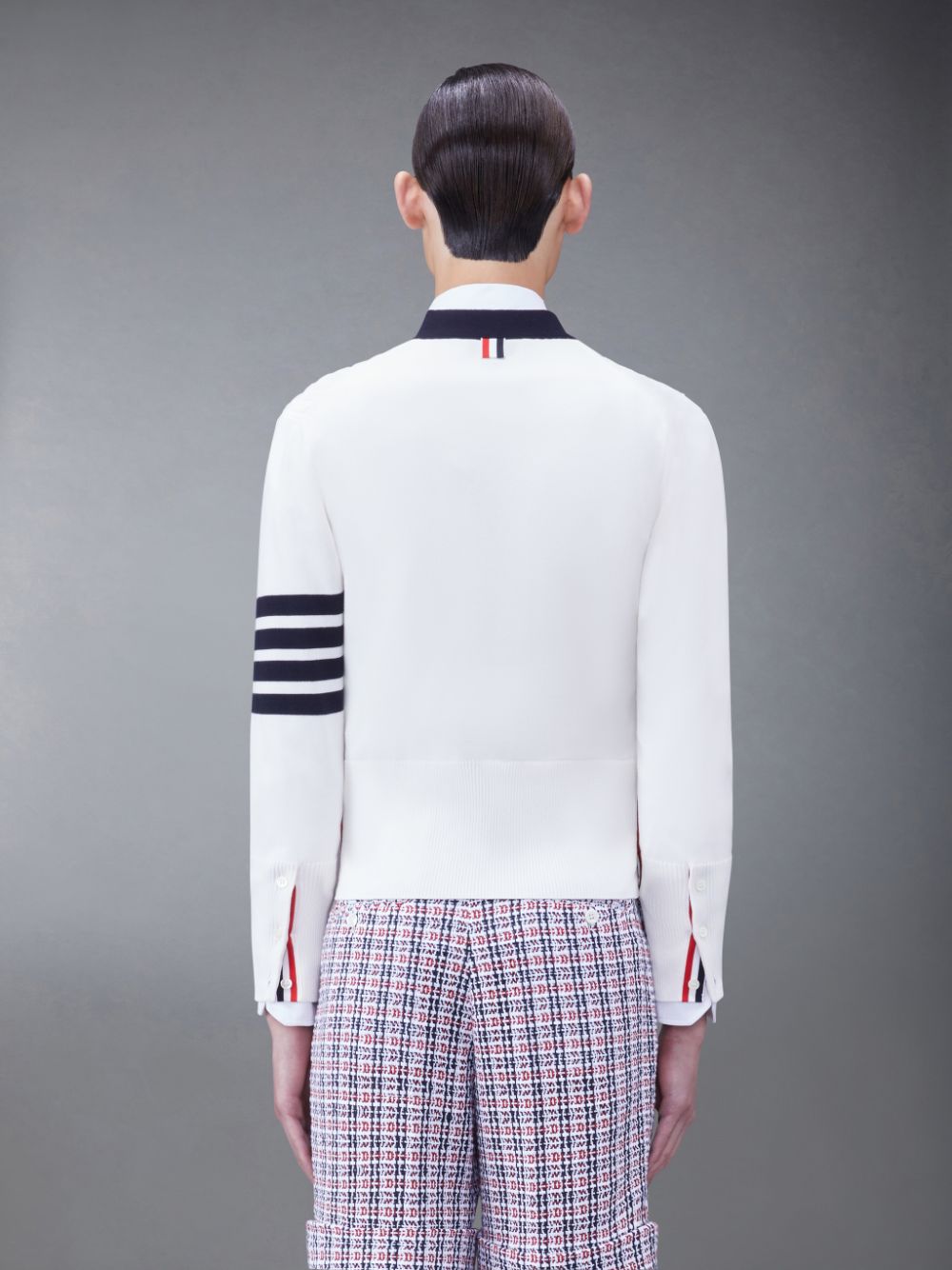 Thom Browne Cotton 4-Bar V-Neck Cable Men Cardigan White | IFB56J30791