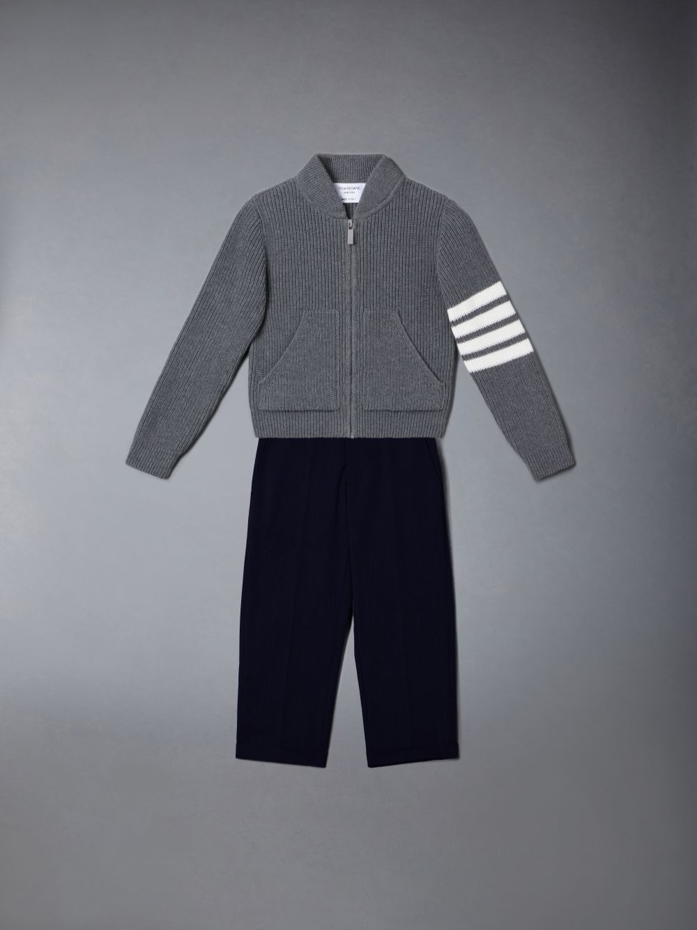 Thom Browne Cotton 4-Bar Zip up Boys's Cardigan Grey | XUR78S56974