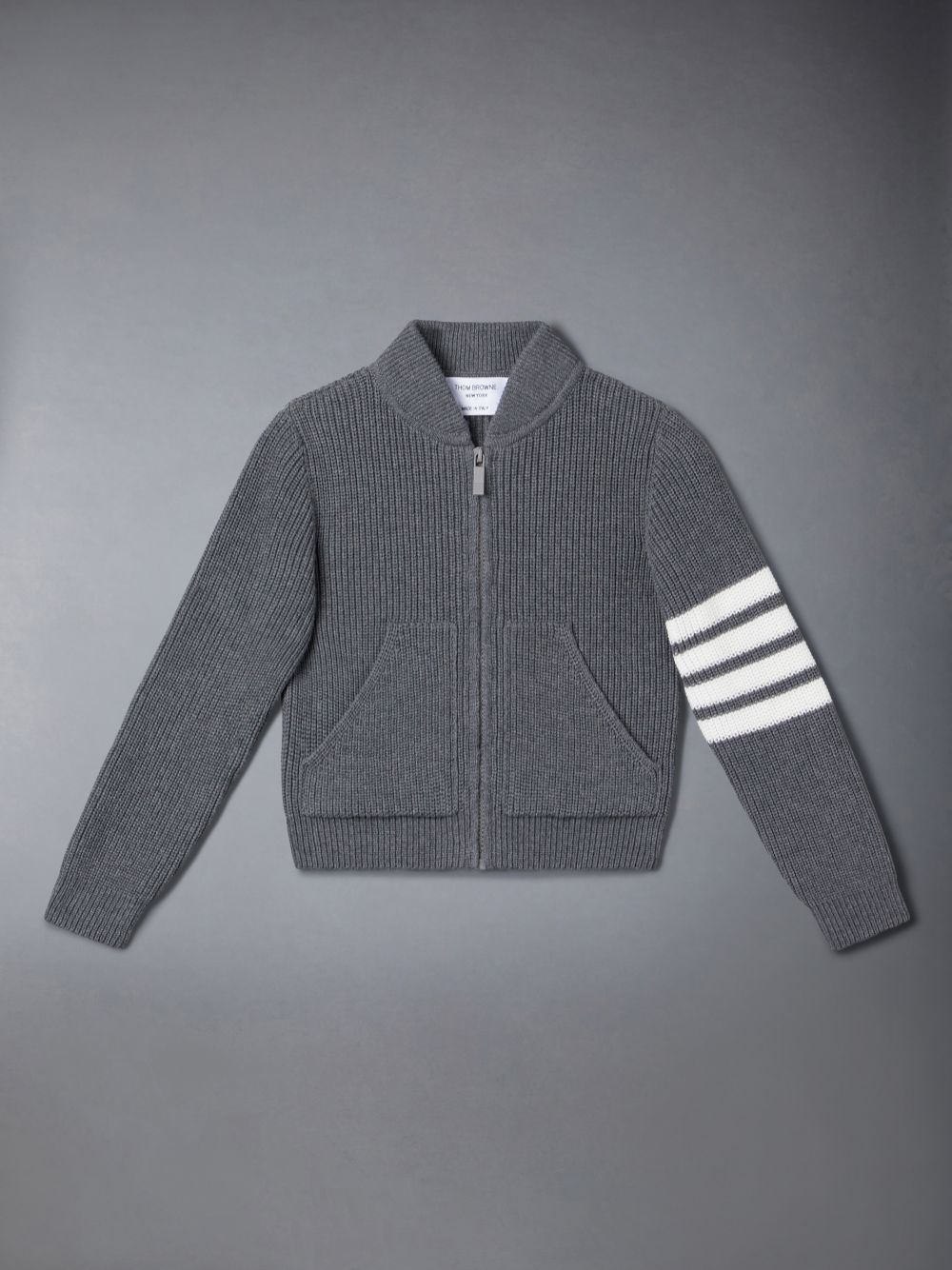 Thom Browne Cotton 4-Bar Zip up Boys\'s Cardigan Grey | XUR78S56974