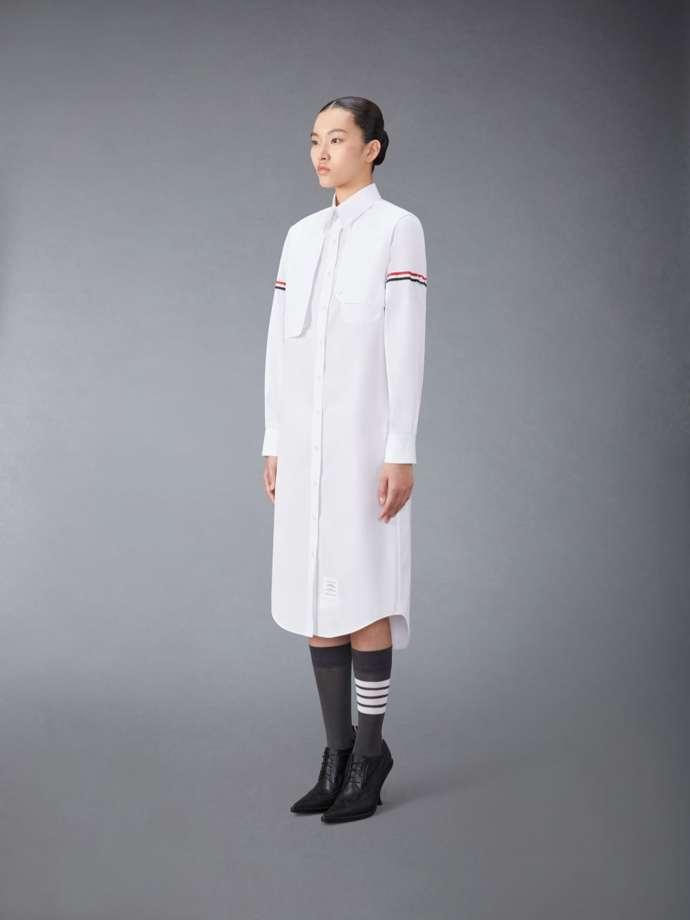 Thom Browne Cotton Armband Easy Fit Maxi Shirt Women Dress White | JLL70U38981