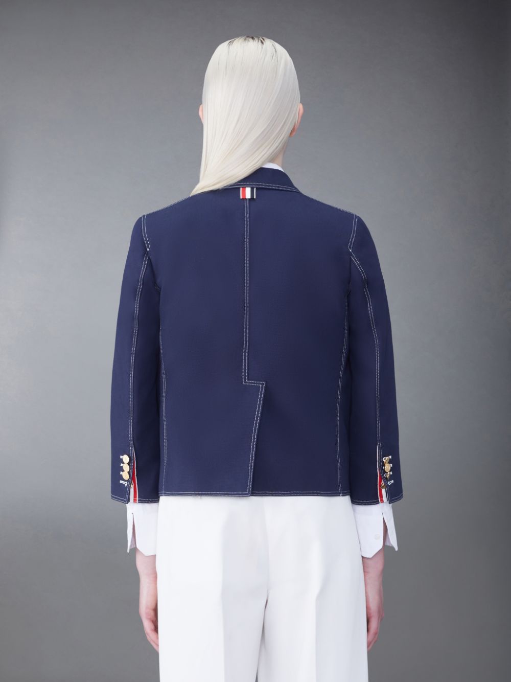 Thom Browne Cotton Canvas Cropped Patch Pocket Sack Women Jackets Blue | MEU34Q43744