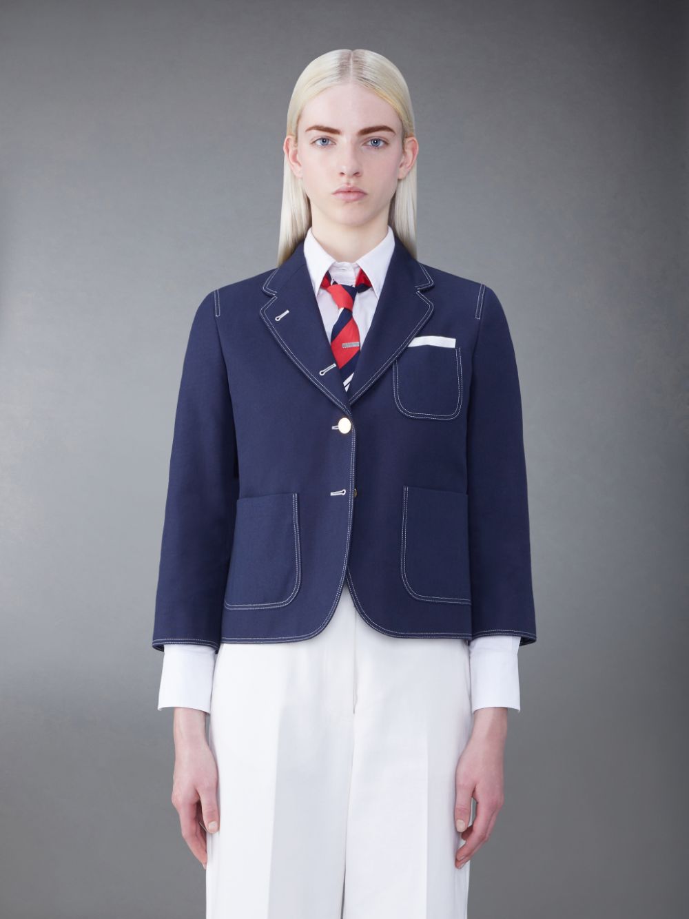 Thom Browne Cotton Canvas Cropped Patch Pocket Sack Women Jackets Blue | MEU34Q43744