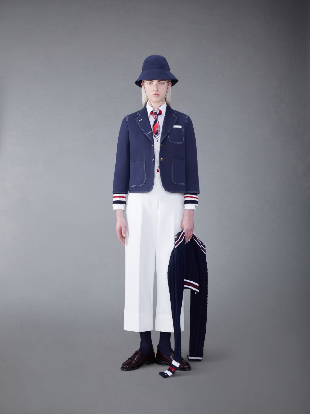 Thom Browne Cotton Canvas High Waisted Women Pants White | XTP45R09314