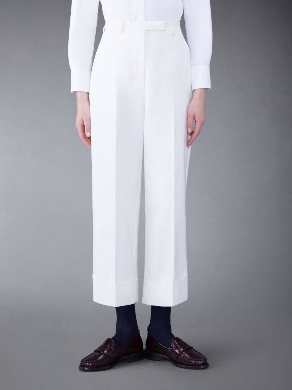 Thom Browne Cotton Canvas High Waisted Women Pants White | XTP45R09314