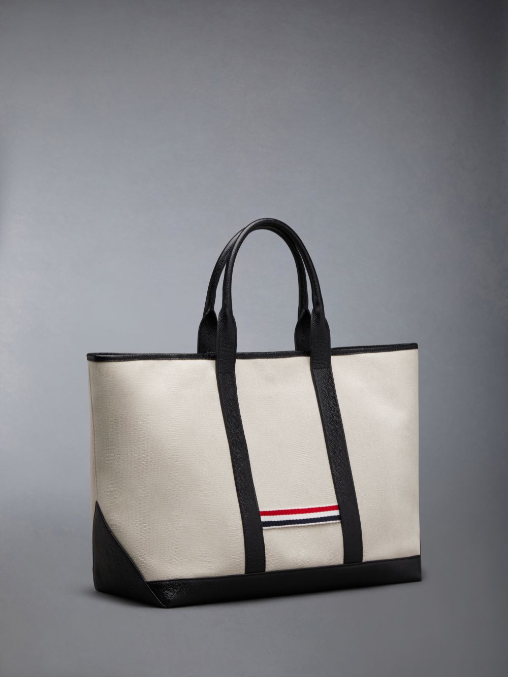 Thom Browne Cotton Canvas Leather Medium Tool Women Tote Bags Beige | QCY95W21115