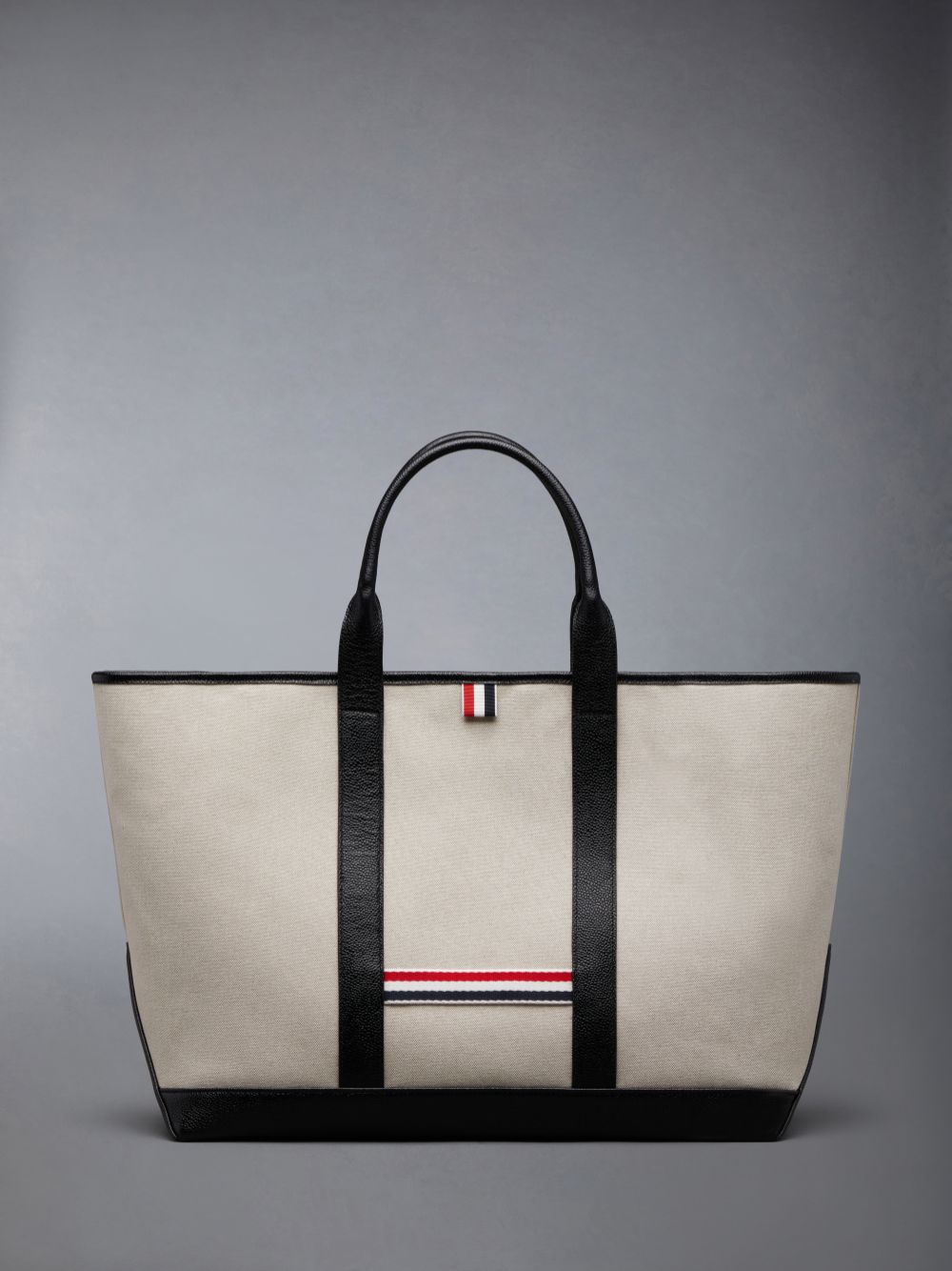 Thom Browne Cotton Canvas Leather Medium Tool Women Tote Bags Beige | QCY95W21115