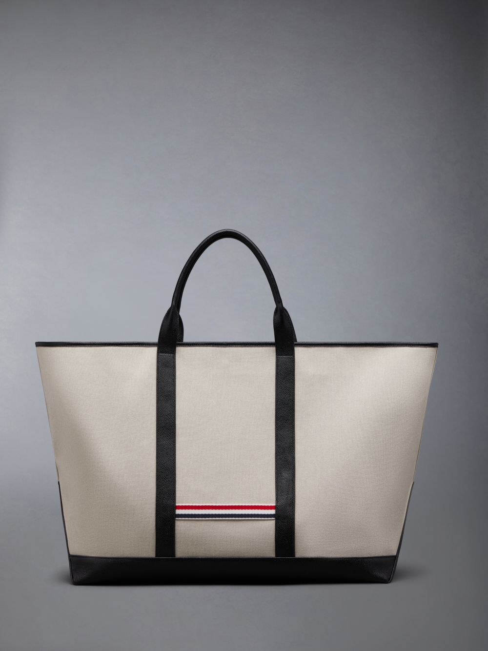 Thom Browne Cotton Canvas Leather Oversized Tool Men Tote Bags Beige | DPF27D03749