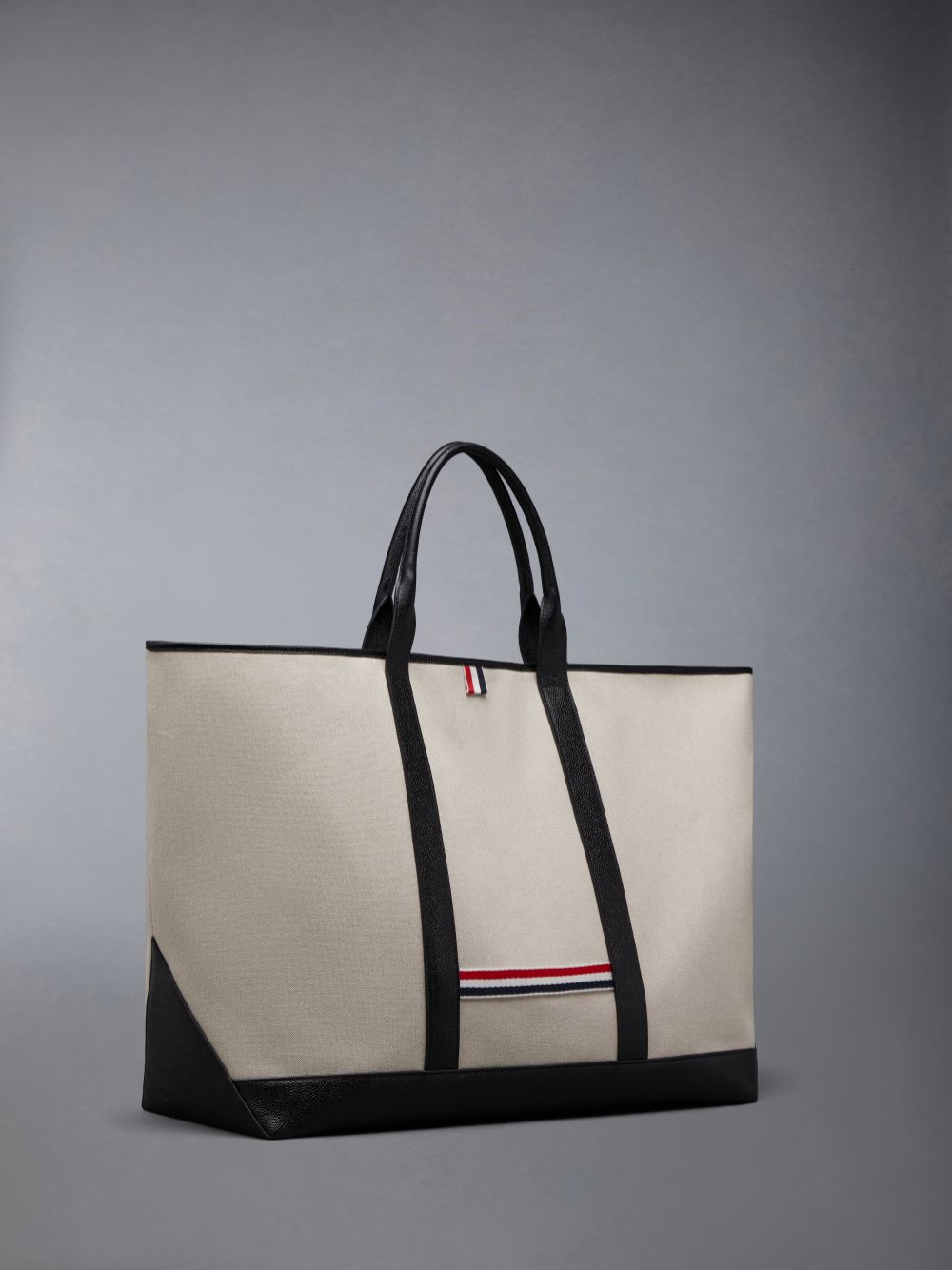 Thom Browne Cotton Canvas Leather Oversized Tool Women Tote Bags Beige | JEZ91A26972