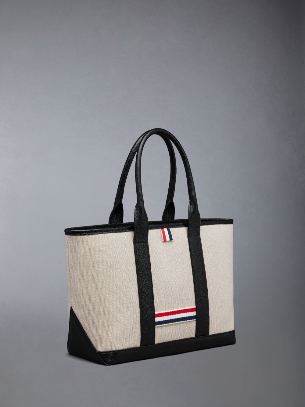 Thom Browne Cotton Canvas Leather Small Tool Men Tote Bags Beige | KTX44W93487