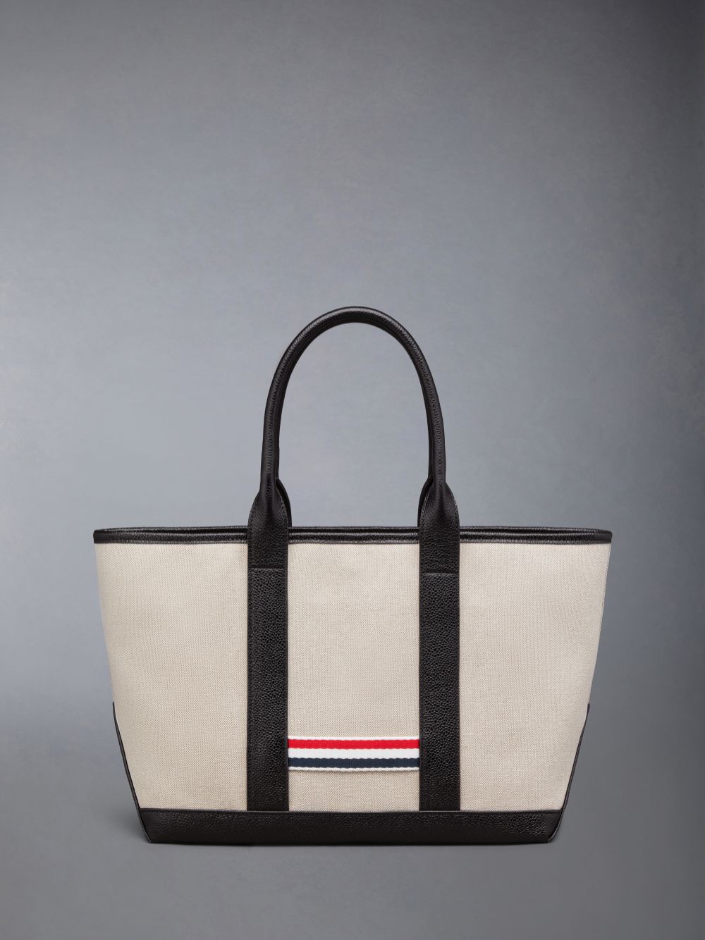 Thom Browne Cotton Canvas Leather Small Tool Women Tote Bags Beige | XGX42R94723