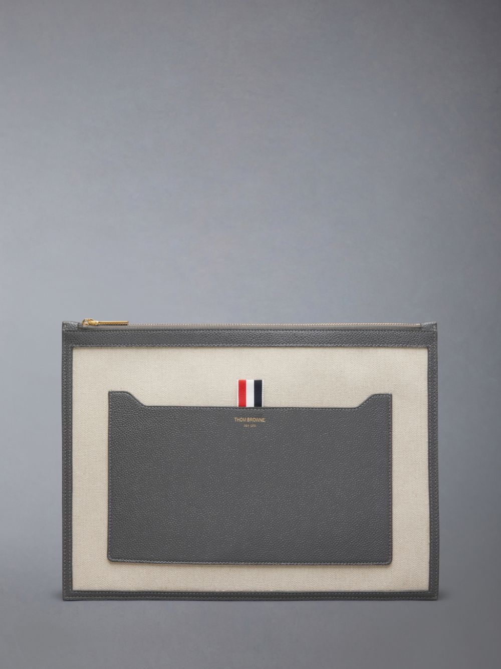 Thom Browne Cotton Canvas Medium Men Clutch Bags Beige | RPJ03B27024