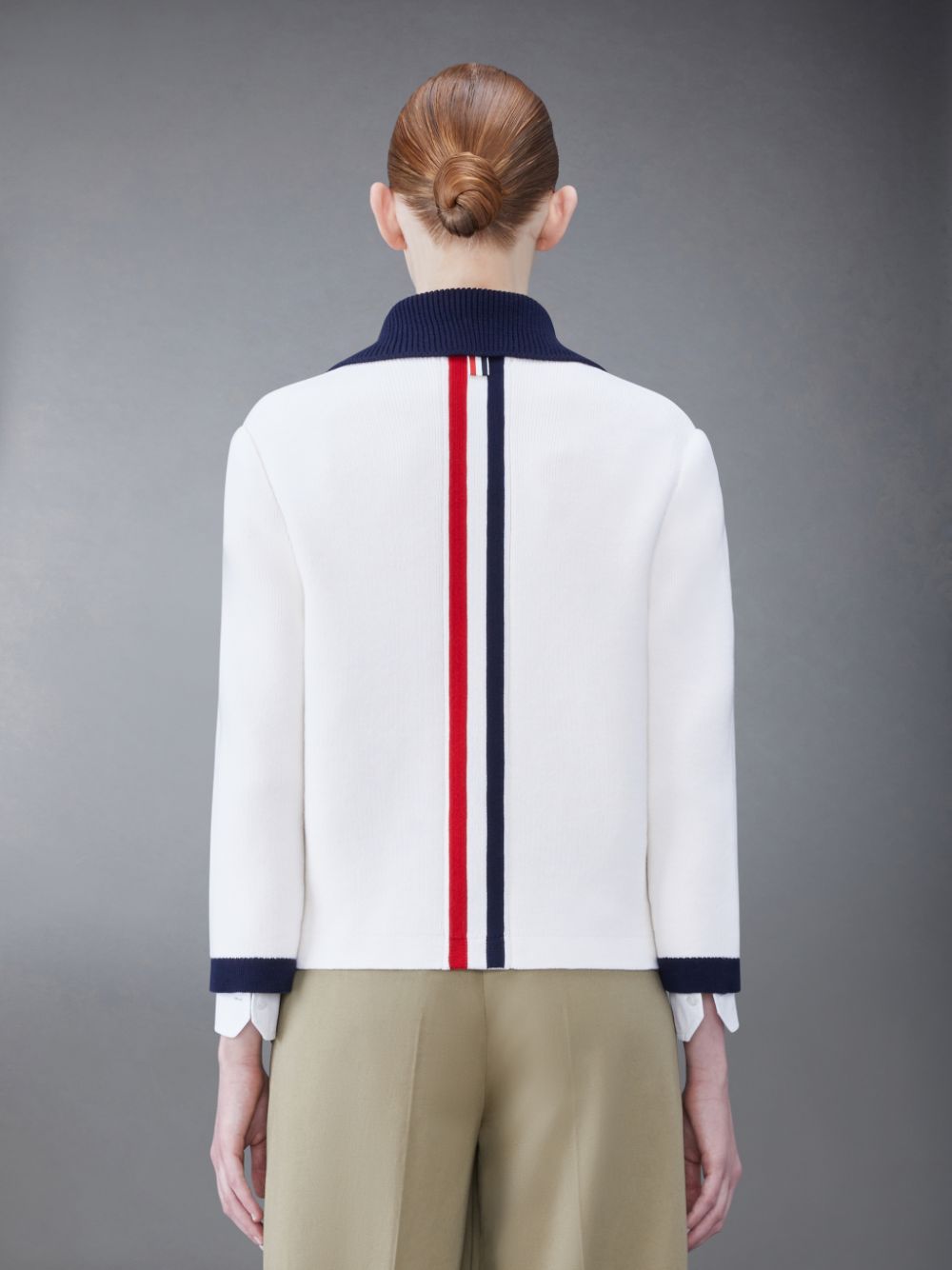 Thom Browne Cotton Cashmere Polo Collar Pocket Women Jackets White | MPL41G74120