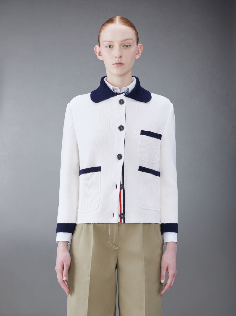 Thom Browne Cotton Cashmere Polo Collar Pocket Women Jackets White | MPL41G74120