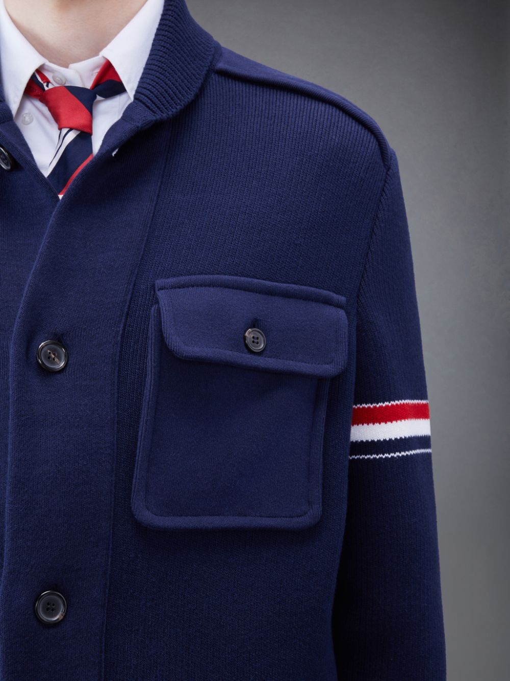 Thom Browne Cotton Cashmere Shawl Collar Armband Men Coats Blue | JRI00M39384