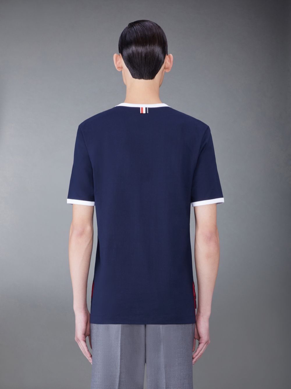 Thom Browne Cotton Contrast Trim Men T Shirts Navy | DFF28N66953