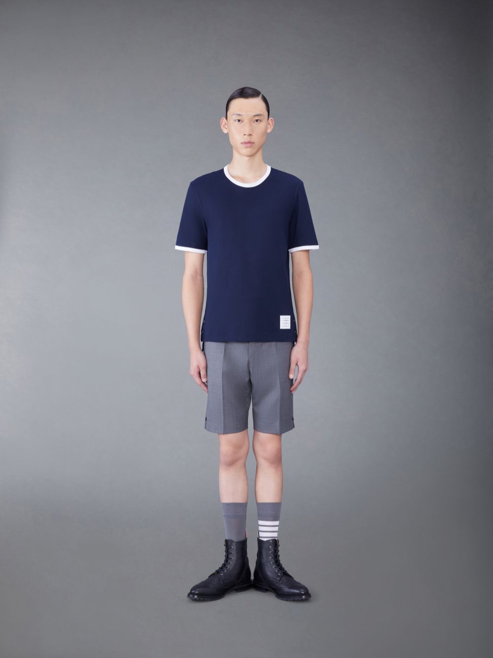 Thom Browne Cotton Contrast Trim Men T Shirts Navy | DFF28N66953