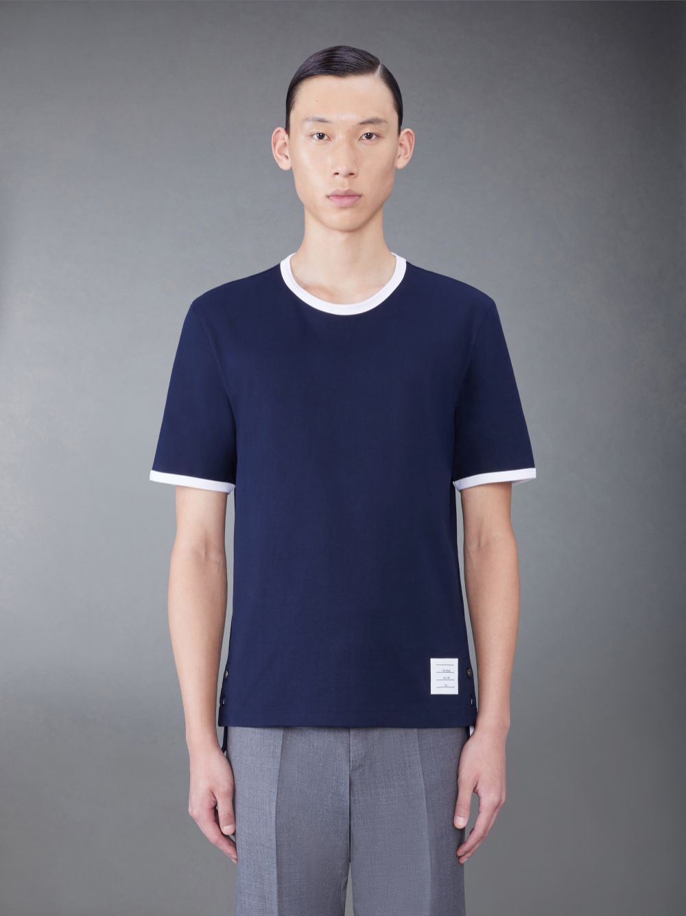 Thom Browne Cotton Contrast Trim Men T Shirts Navy | DFF28N66953