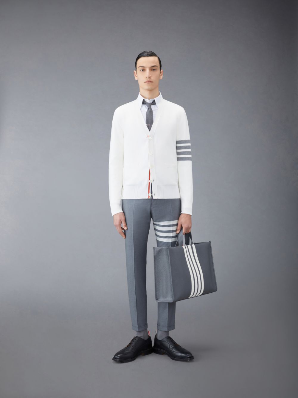 Thom Browne Cotton Crepe V-Neck Men Cardigan White | RIV18L17971