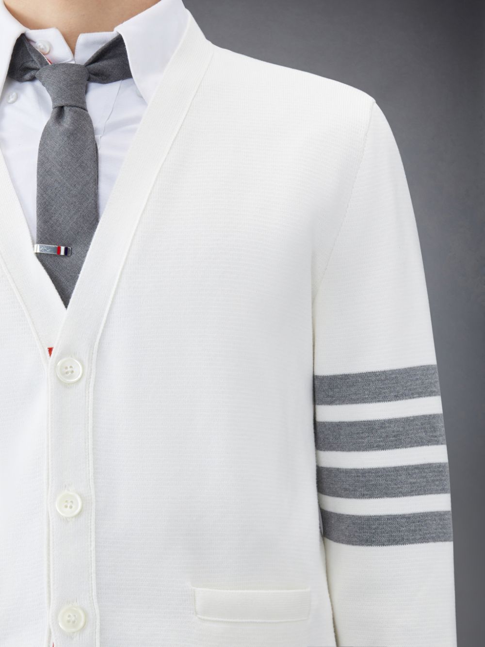 Thom Browne Cotton Crepe V-Neck Men Cardigan White | RIV18L17971