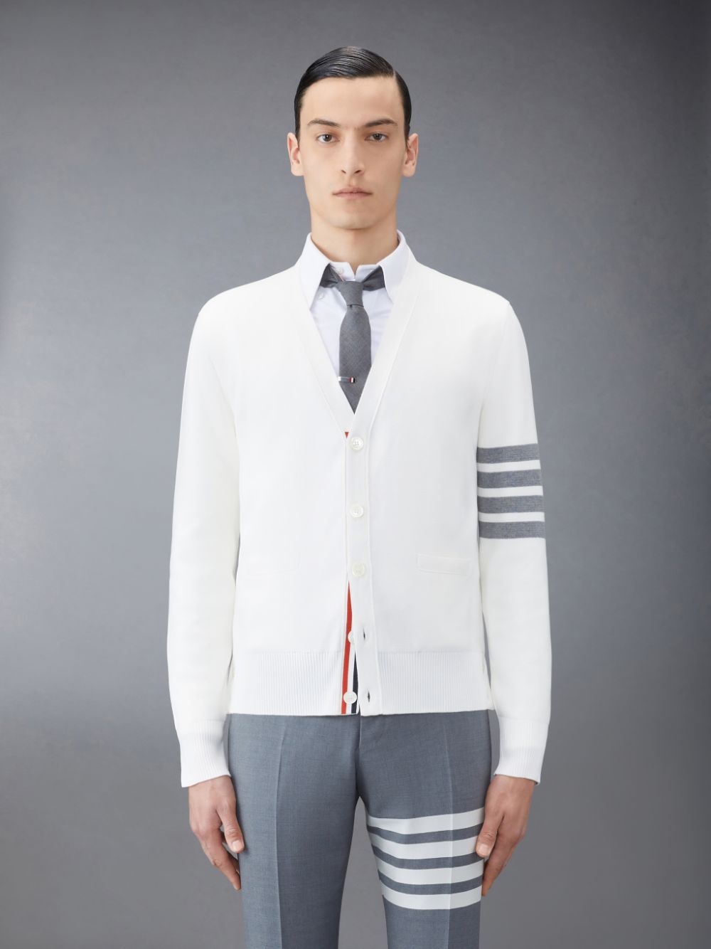 Thom Browne Cotton Crepe V-Neck Men Cardigan White | RIV18L17971