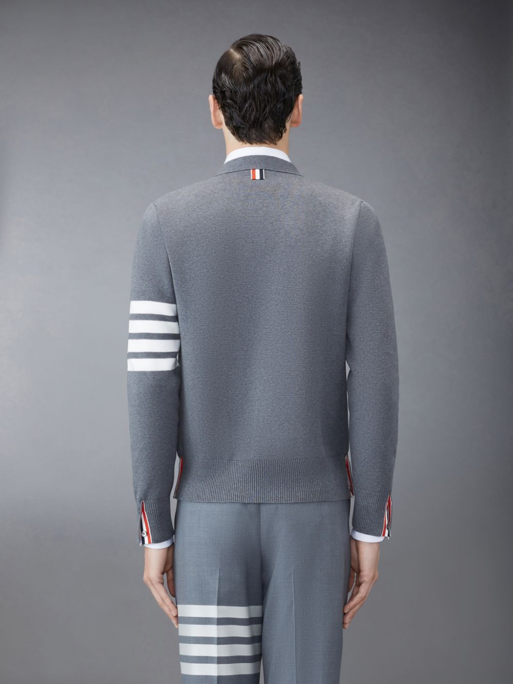 Thom Browne Cotton Crepe V-Neck Men Cardigan Grey | KZA04H49455