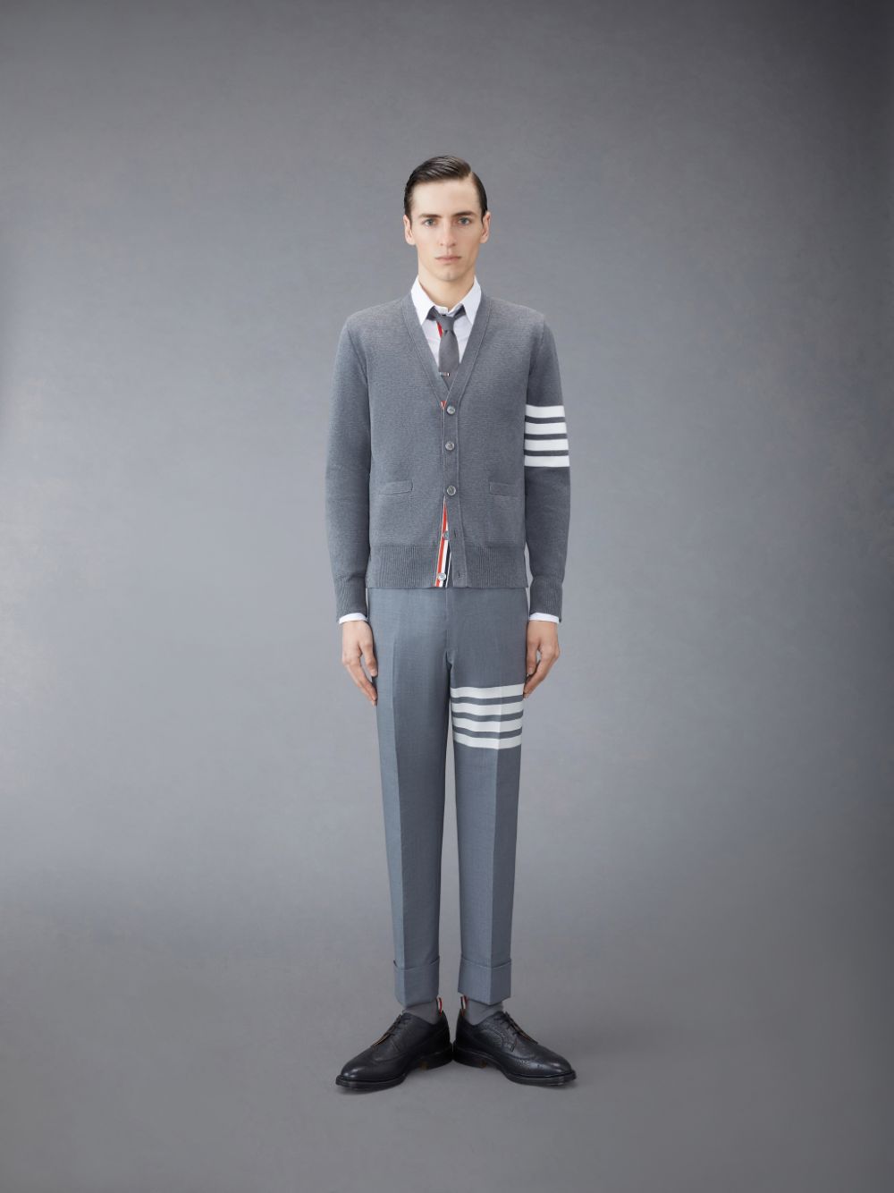 Thom Browne Cotton Crepe V-Neck Men Cardigan Grey | KZA04H49455