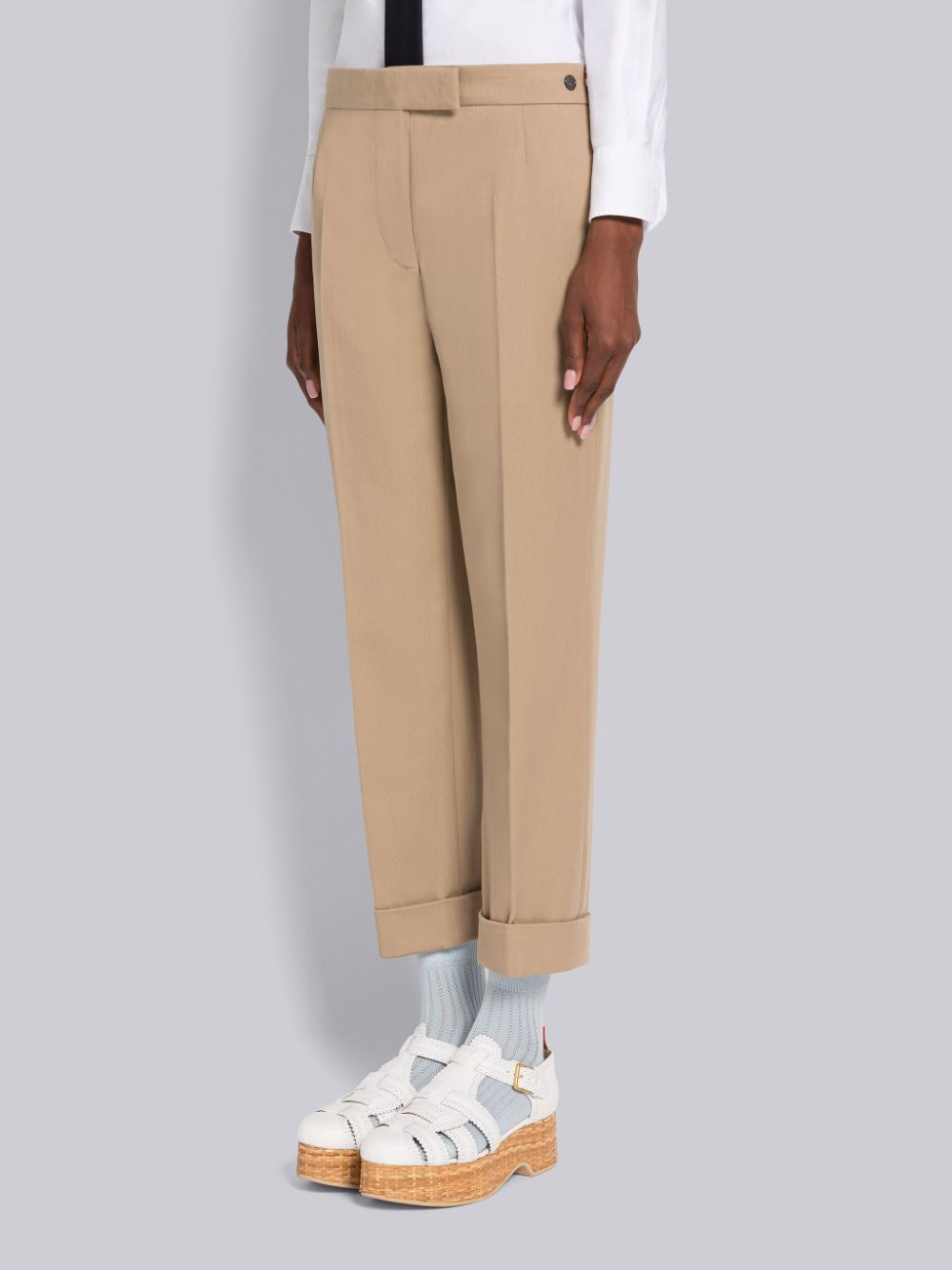 Thom Browne Cotton Gabardine Low Rise Slim Women Pants Brown | SVB60N43428