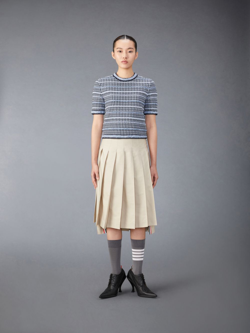 Thom Browne Cotton Linen Tweed Jacquard Women T Shirts Blue | EGV69B83806