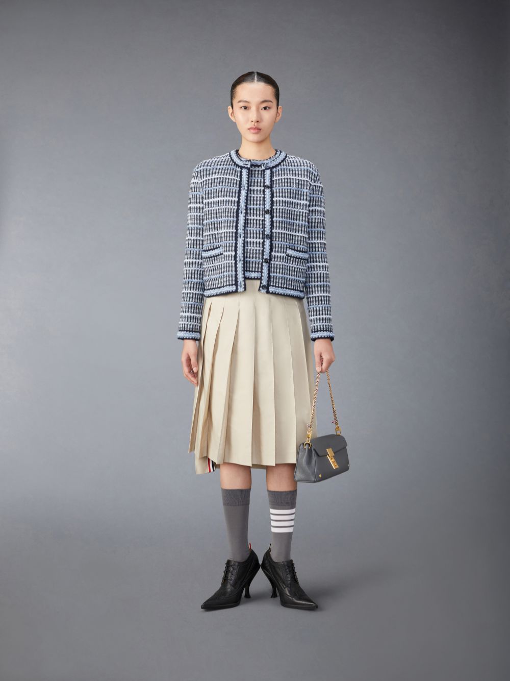 Thom Browne Cotton Linen Tweed Jacquard Women T Shirts Blue | EGV69B83806