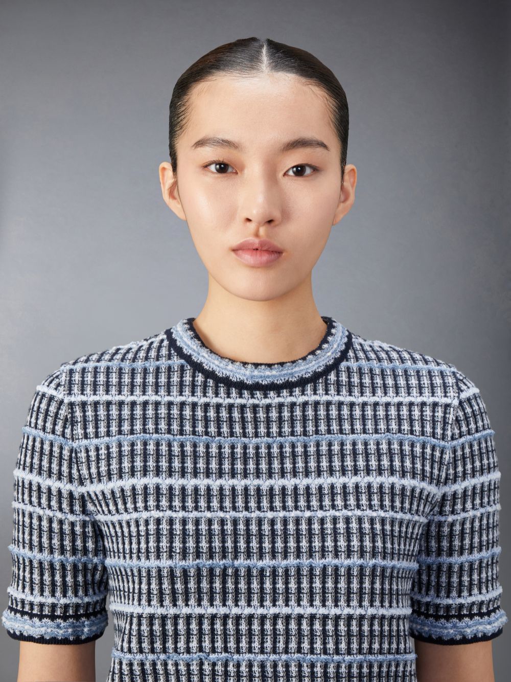 Thom Browne Cotton Linen Tweed Jacquard Women T Shirts Blue | EGV69B83806