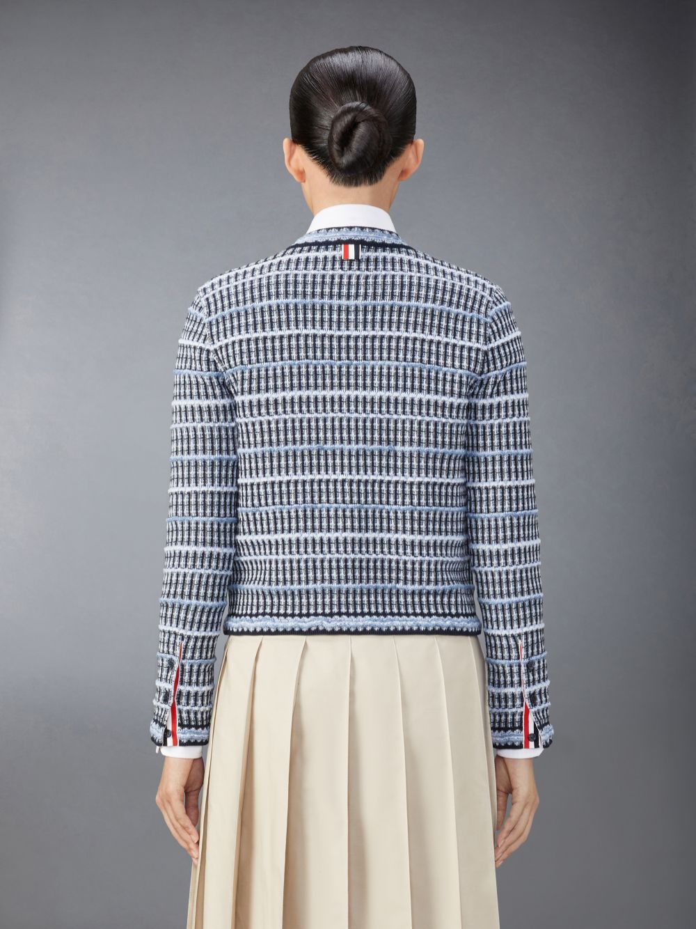 Thom Browne Cotton Linen Tweed Jacquard Women Cardigan Blue | YWW42N03166