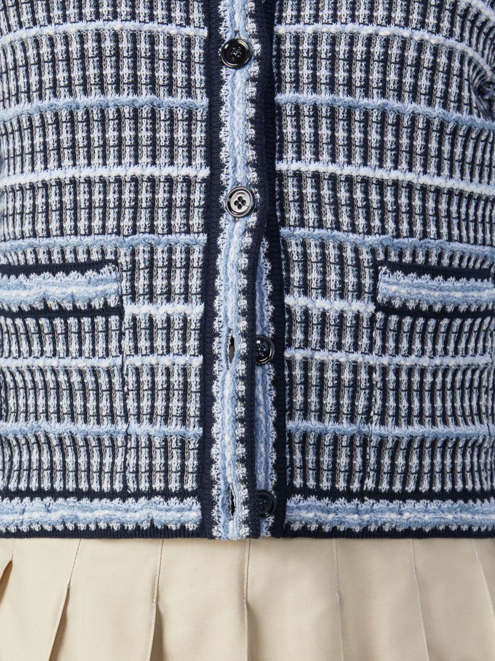 Thom Browne Cotton Linen Tweed Jacquard Women Cardigan Blue | YWW42N03166