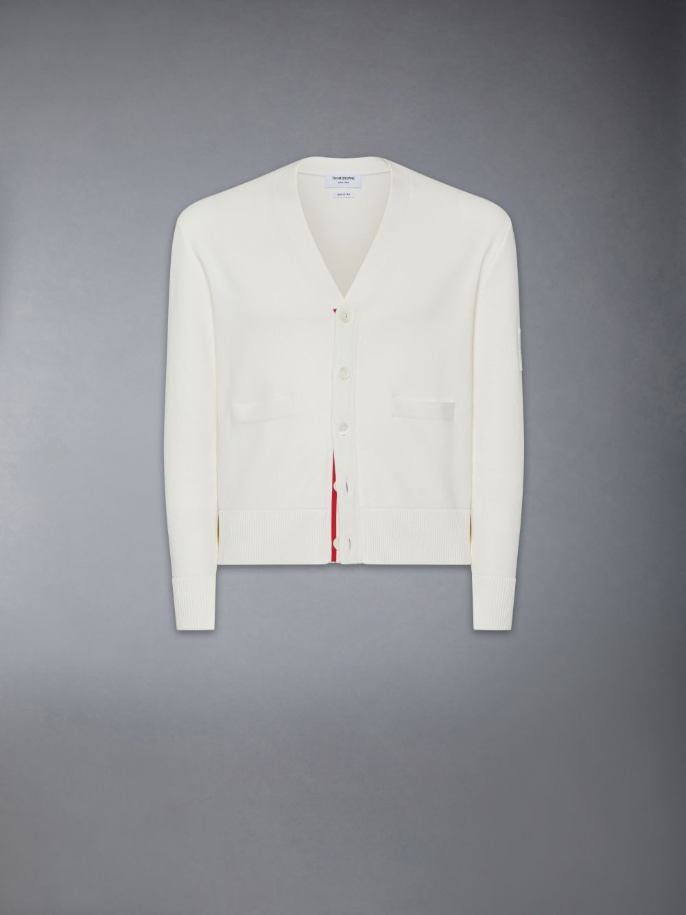 Thom Browne Cotton Milano Stitch Flag Patch Men Cardigan White | GPV13Y13383