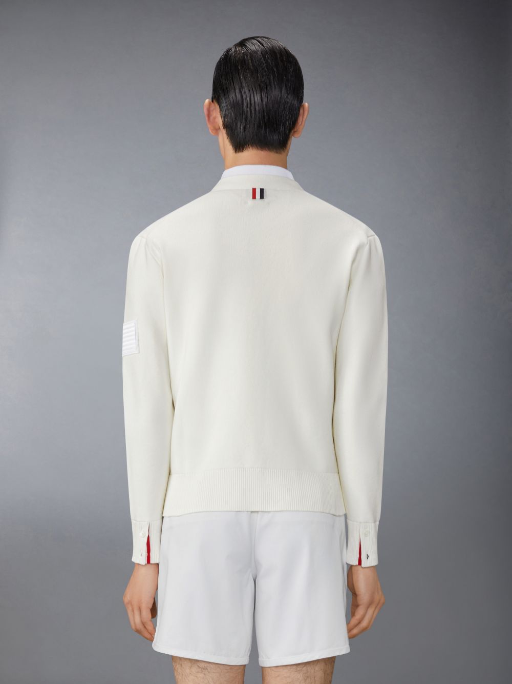 Thom Browne Cotton Milano Stitch Flag Patch Men Cardigan White | GPV13Y13383