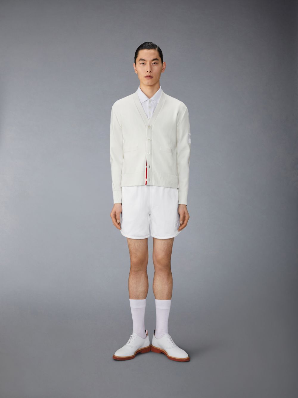 Thom Browne Cotton Milano Stitch Flag Patch Men Cardigan White | GPV13Y13383