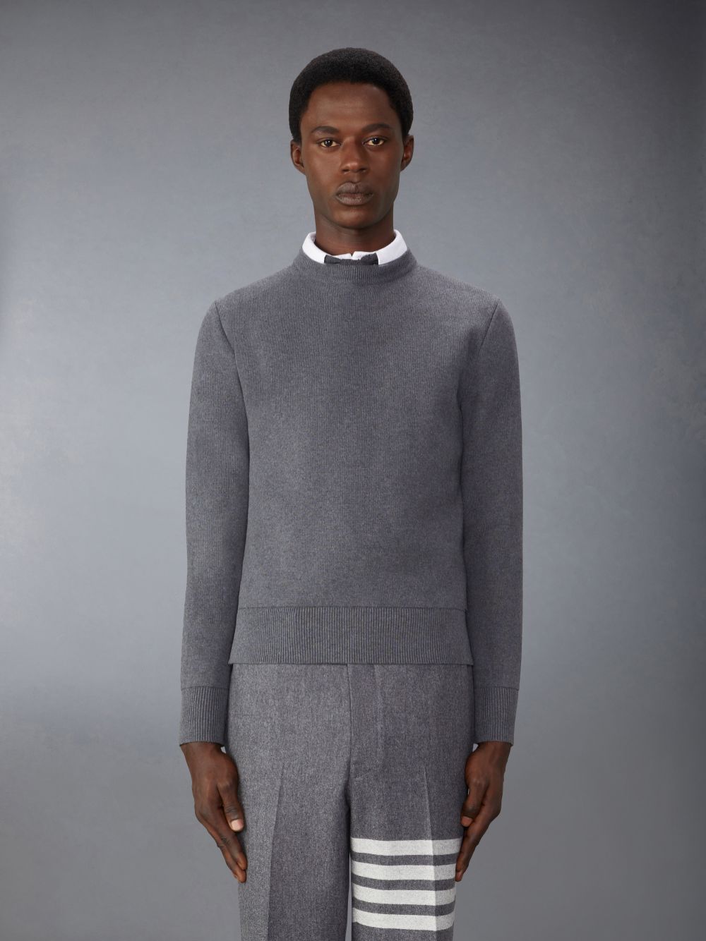 Thom Browne Cotton Milano Stitch Men Pullover Grey | NCJ51G47952