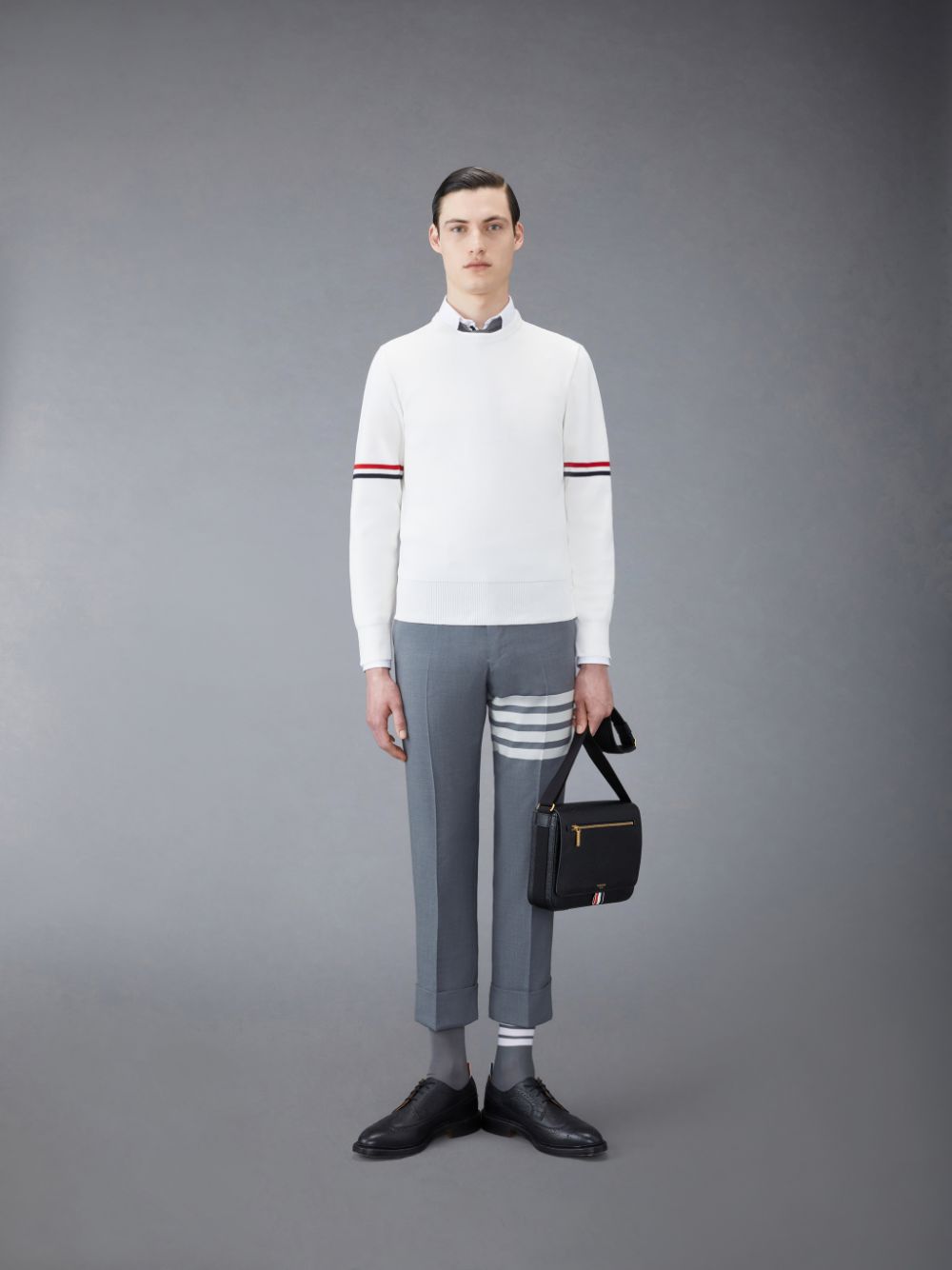 Thom Browne Cotton Milano Stripe Men Pullover White | UGV15U21409