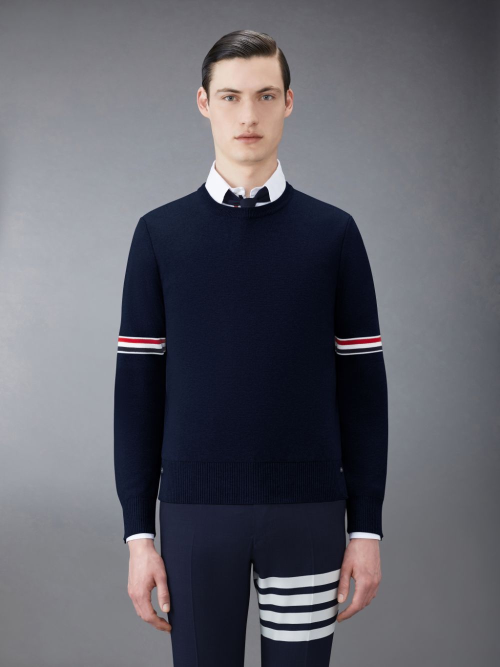 Thom Browne Cotton Milano Stripe Men Pullover Blue | VLF28O50493