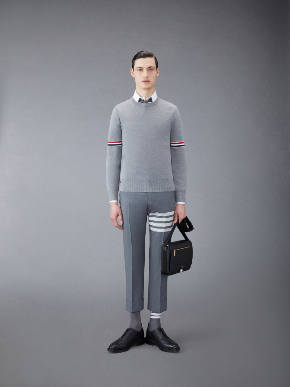 Thom Browne Cotton Milano Stripe Men Pullover Grey | XNB69F08141