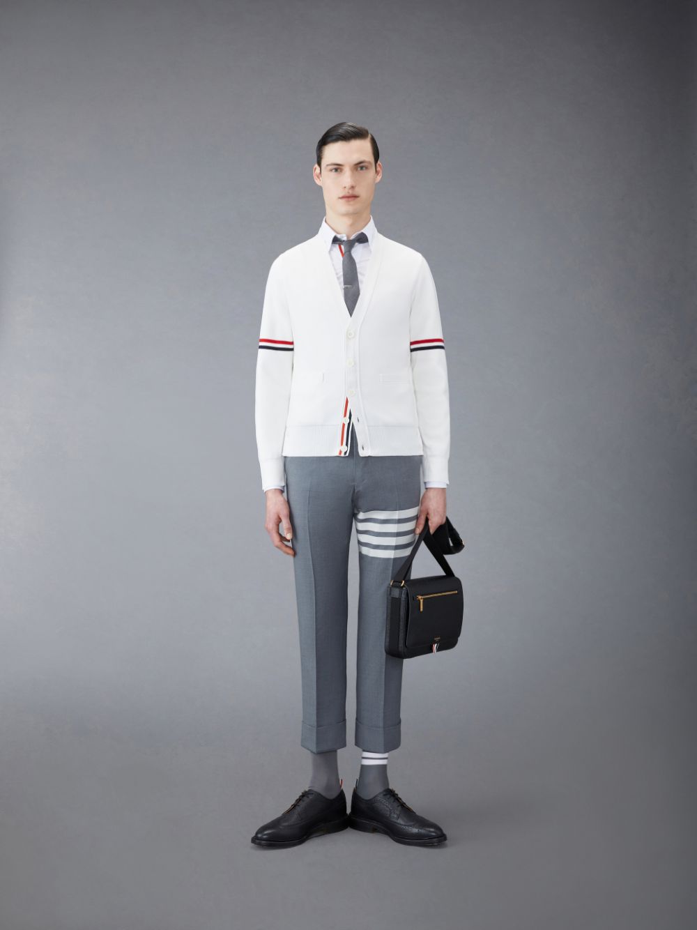 Thom Browne Cotton Milano V-Neck Men Cardigan White | TZT60A14157