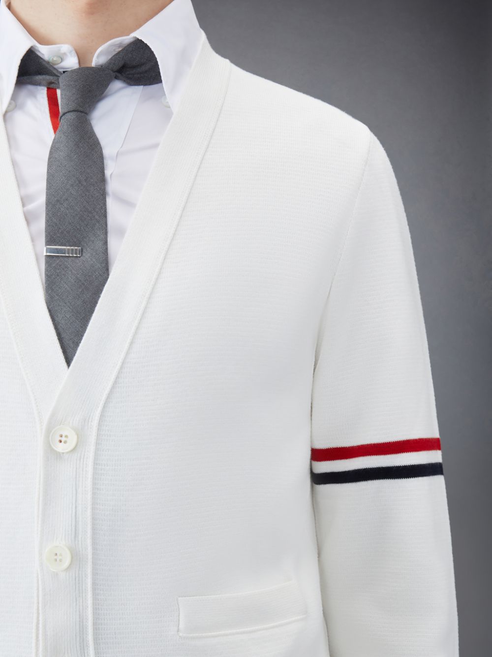 Thom Browne Cotton Milano V-Neck Men Cardigan White | TZT60A14157