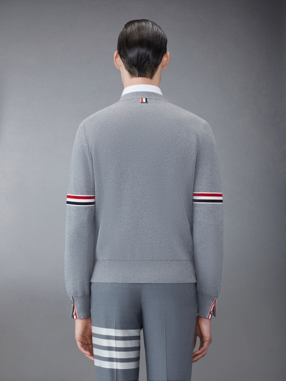 Thom Browne Cotton Milano V-Neck Men Cardigan Grey | KQJ27O53236