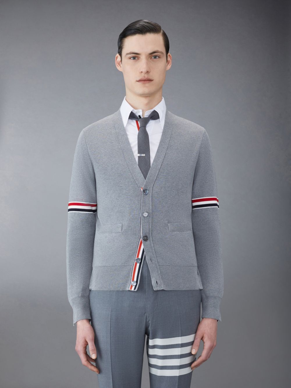 Thom Browne Cotton Milano V-Neck Men Cardigan Grey | KQJ27O53236